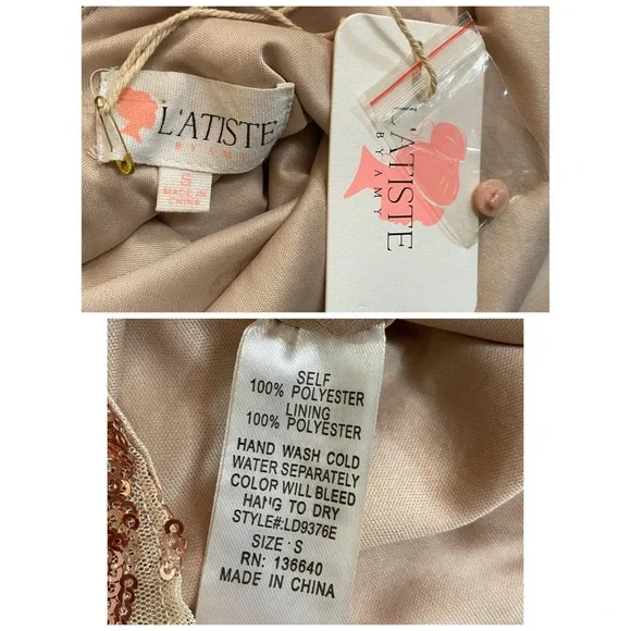 Latiste Sequin Rose Gold Dress Size Small Open Back Long Sleeve Glam Party Fairy - Picture 6 of 6